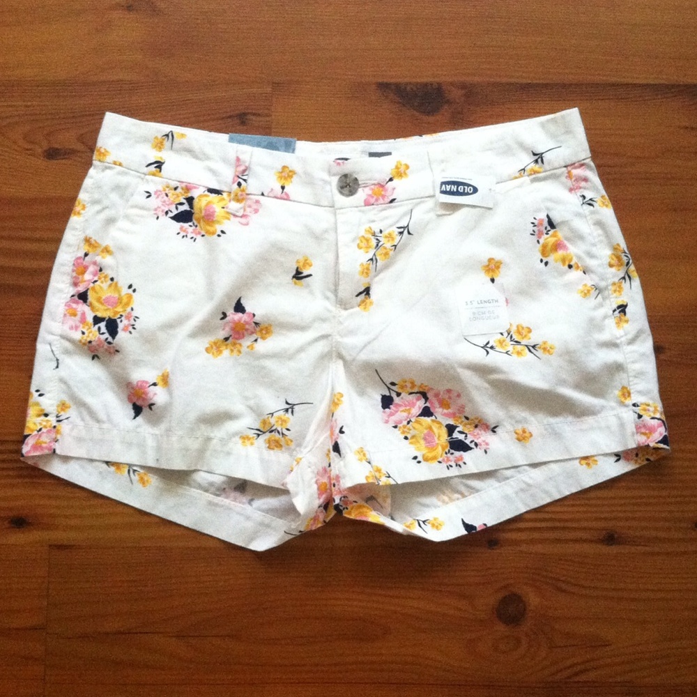 Old Navy white flowered shorts.
